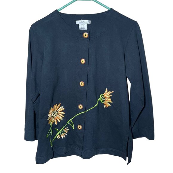 Black Embroidered Sunflower Cardigan Top Small - Picture 3 of 5